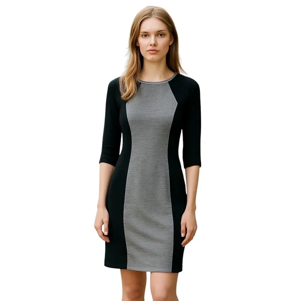 Cynthia Rowley Extra Fine Merino Wool Color Block Dress Size S Small Black Gray - Picture 1 of 7